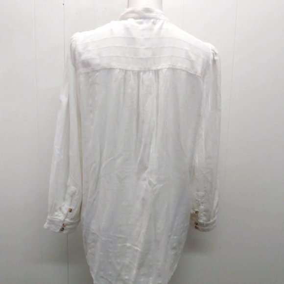 Anthropologie Womens 12 White Linen Blend Button - Picture 4 of 5